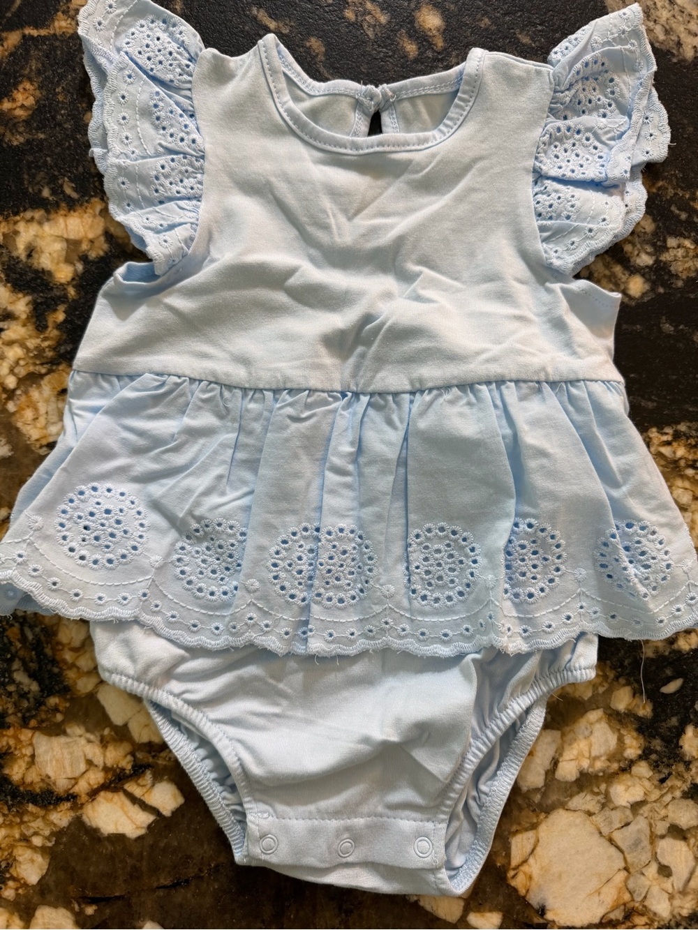 Little Me Light Blue Eyelet Baby Romper - Never Worn